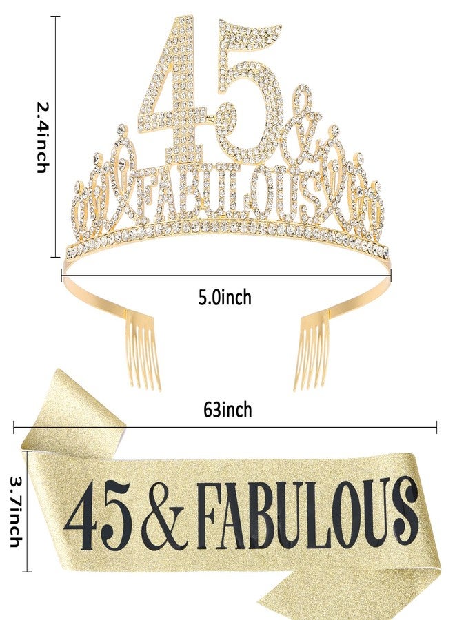 هابدو زينة عيد ميلاد هابدو الخامس والأربعين للنساء، طقم وشاح وتاج هدايا عيد ميلاد 45 للنساء، لوازم حفلات رائعة بمناسبة 45 عامًا، ذهبي - Image 3