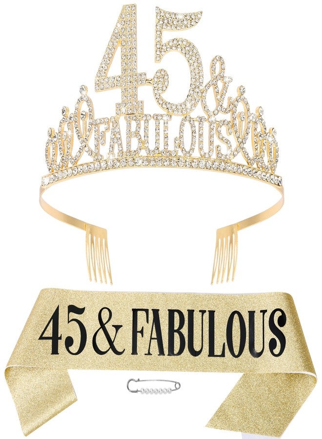 هابدو زينة عيد ميلاد هابدو الخامس والأربعين للنساء، طقم وشاح وتاج هدايا عيد ميلاد 45 للنساء، لوازم حفلات رائعة بمناسبة 45 عامًا، ذهبي - Image 1