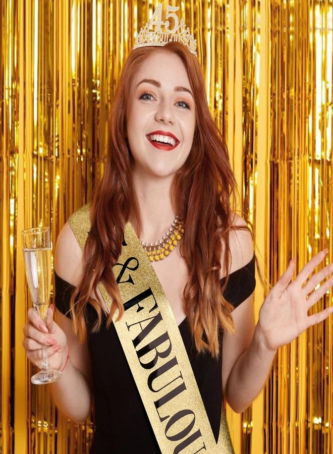 هابدو زينة عيد ميلاد هابدو الخامس والأربعين للنساء، طقم وشاح وتاج هدايا عيد ميلاد 45 للنساء، لوازم حفلات رائعة بمناسبة 45 عامًا، ذهبي - Image 2