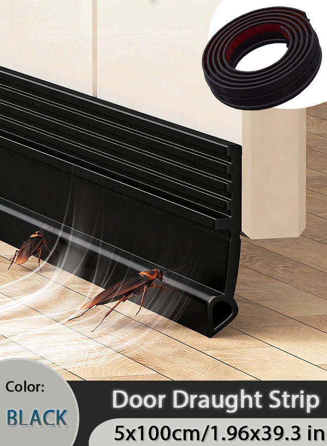شو وو شريط مسودة الباب، سدادة باب بطول 100 سم للأبواب الخارجية والداخلية، مانع مسودة الباب السفلي عازل للغبار والضوضاء (أسود) - Image 1
