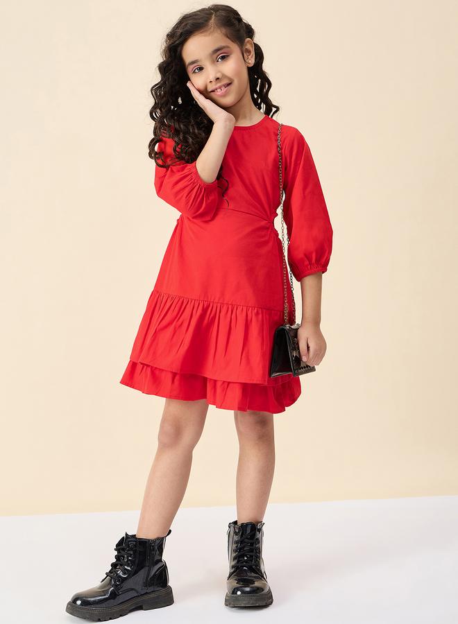 Stylo Bug Solid Round Neck Layered Dress - Image 2