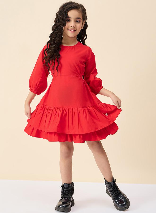 Stylo Bug Solid Round Neck Layered Dress - Image 1