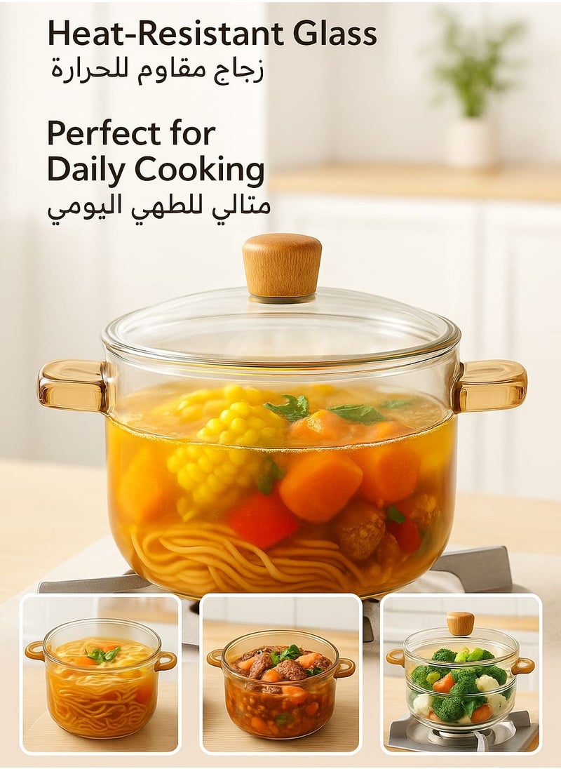 DLC D LC Heat-Resistant Glass Cooking Pot, Vented Lid ((3.2 LTR))  - Image 2