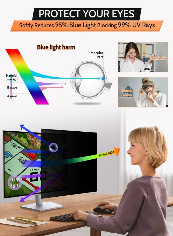 Mamol [2 Pack] 24 Inch 16:9 Magnetic Privacy Screen for Monitor Anti-Glare, Blue Light Filter, Anti-Spy Reusable Removable Privacy Filter for 16:9 Widescreen Desktop Display - Image 5