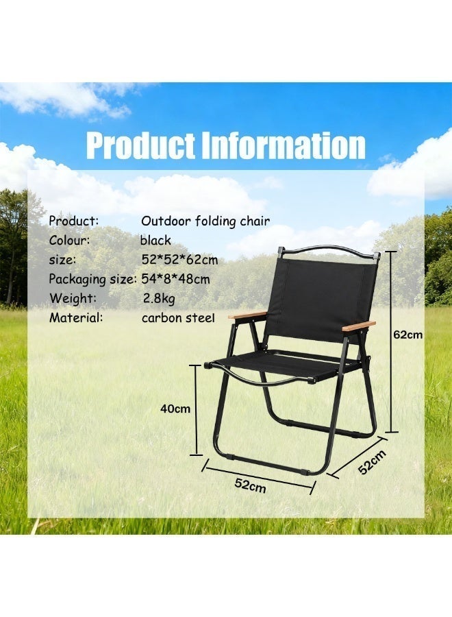 Portable Folding Camping Chair Black with Handle Storage Bag for Beach Picnic Hiking Fishing Travel - Image 1