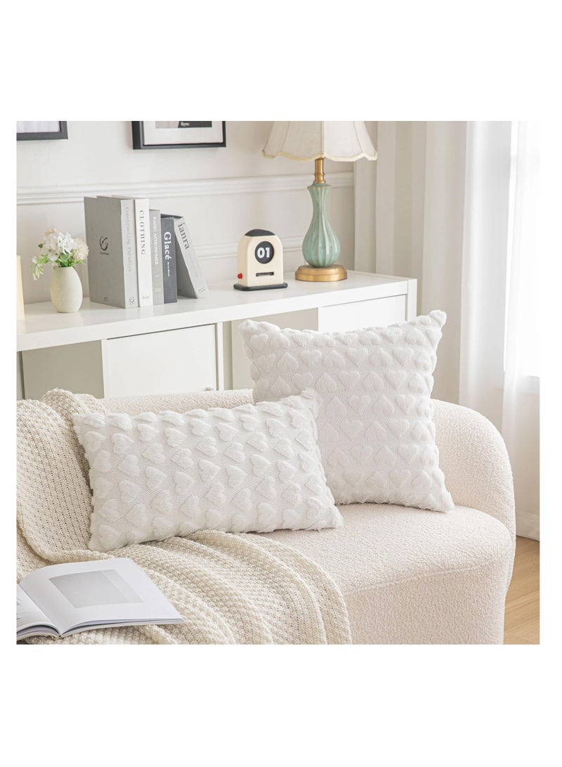 KASTWAVE 2 Pack  Heart Lovely White Decorative Throw Pillow Covers 18x18, Soft Plush Faux Fur Wool Pillow Covers for Couch Sofa Home - Image 2