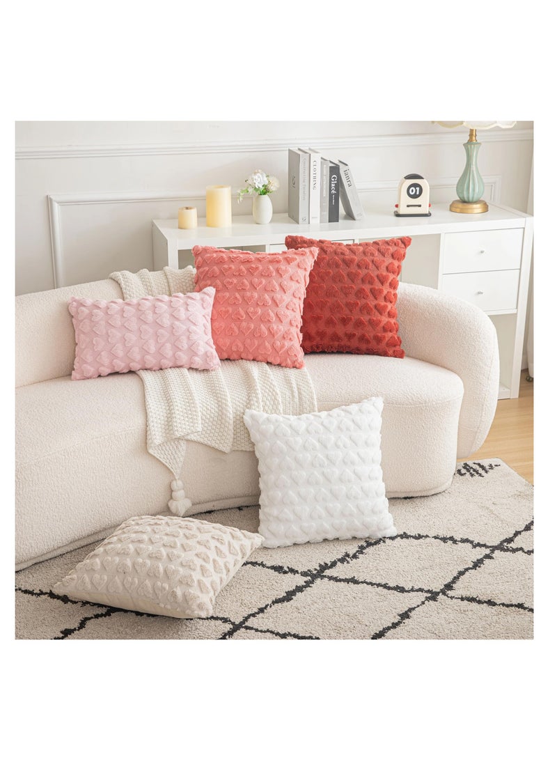 KASTWAVE 2 Pack  Heart Lovely White Decorative Throw Pillow Covers 18x18, Soft Plush Faux Fur Wool Pillow Covers for Couch Sofa Home - Image 5