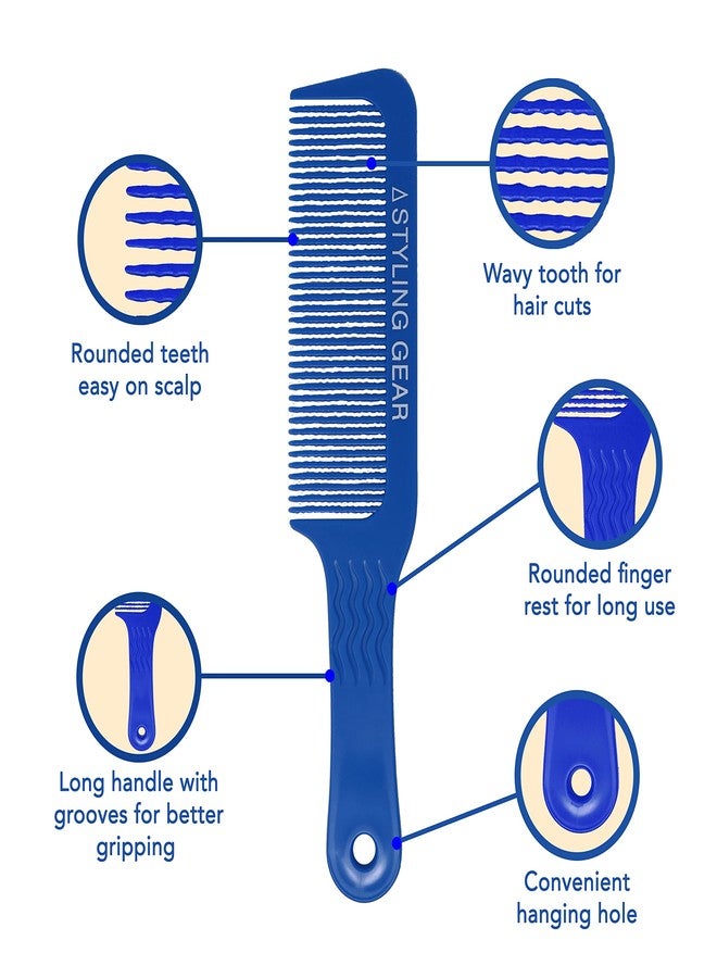 Styling Gear 404 Clipper 9 In. Wavy Tooth Flat Top Clipper Blending Comb Cutting Barber Hairstylist Combs Flexible 1 Pc. (Blue) - Image 4