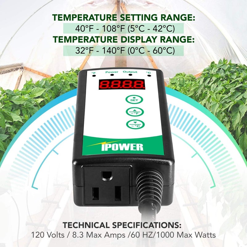 iPower GLHTMTCONTROLV2 Digital Heat Mat Thermostat 40108 Degrees Fahrenheit Warming Pad Temperature Controller for Germination Seedlings Rooting Brewing Fermentation and Reptiles White - Image 2