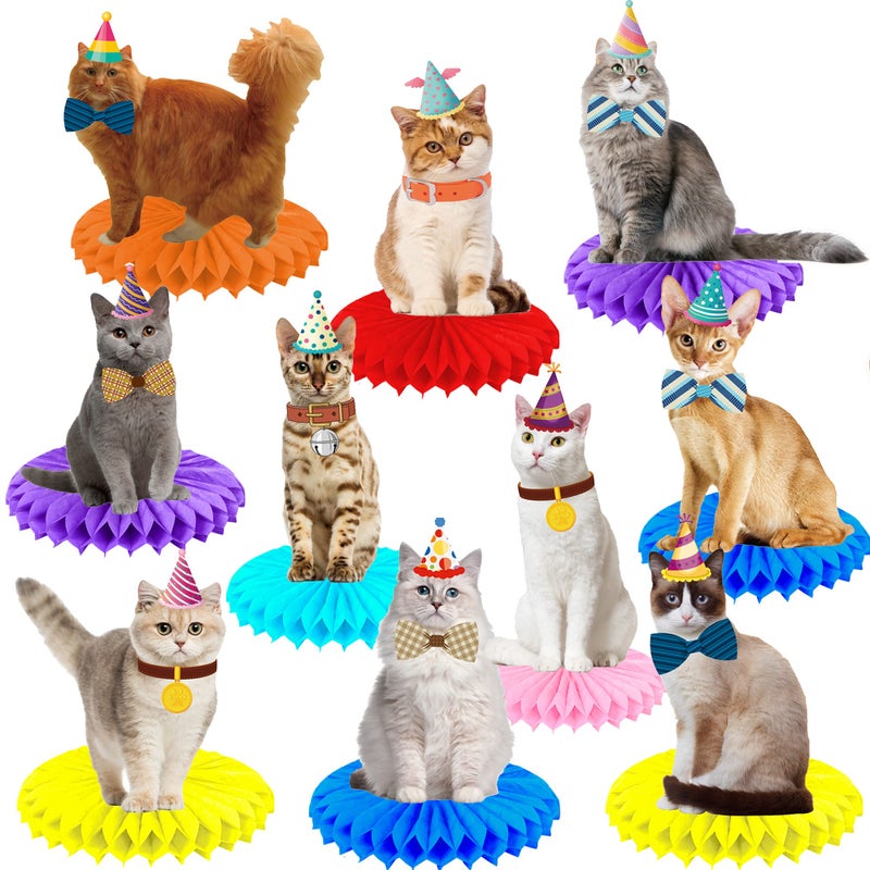 umoni 10Pcs Cat Honeycomb Centerpieces Cat Birthday Party Supplies Kitten Party Decorations Lovely Cat Decoration Table for Cat Theme Birthday Party Baby Shower Supplies - Image 2