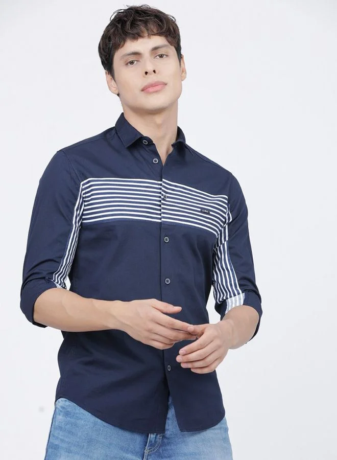 The Indian Garage Co Men Slim Fit Colourblocked Full Sleeves Cutaway Collar Casual Shirt