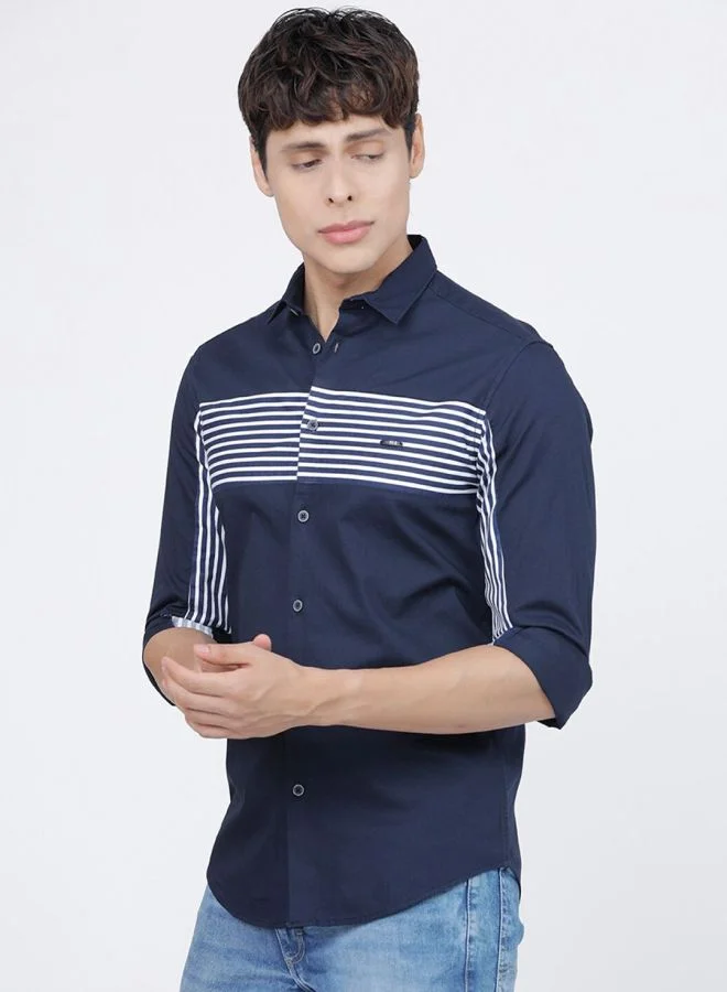 The Indian Garage Co Men Slim Fit Colourblocked Full Sleeves Cutaway Collar Casual Shirt