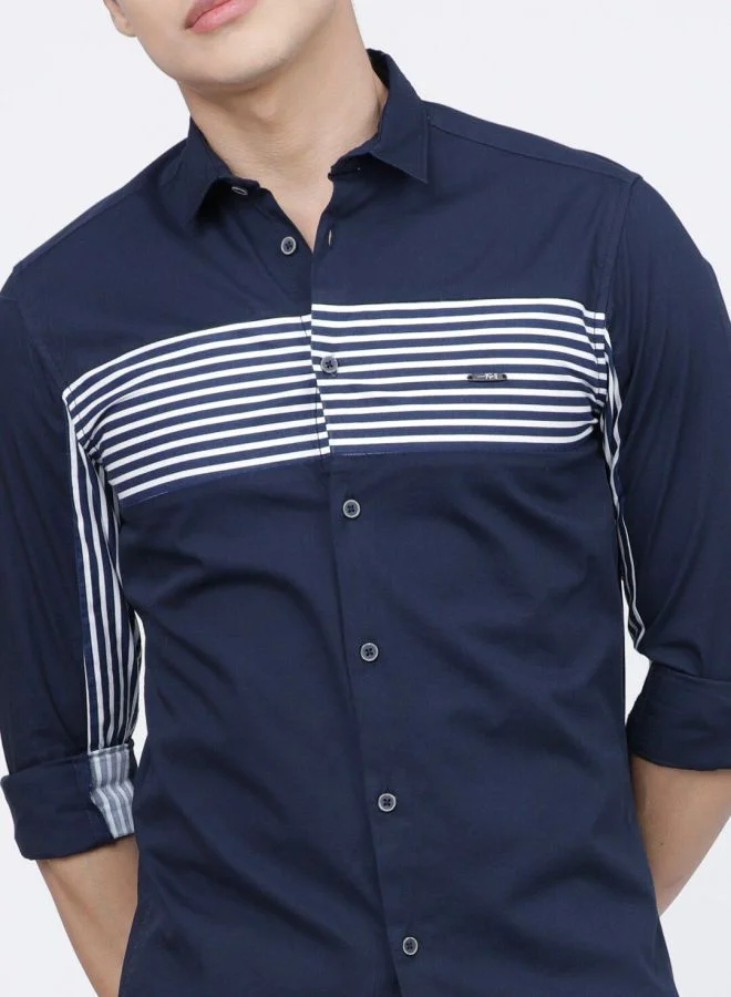 The Indian Garage Co Men Slim Fit Colourblocked Full Sleeves Cutaway Collar Casual Shirt
