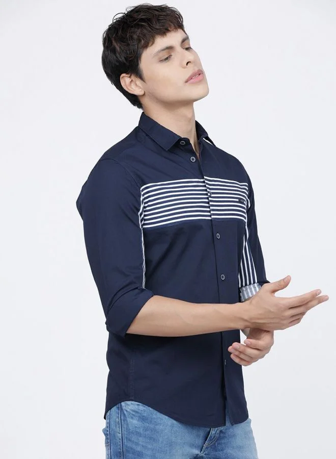 The Indian Garage Co Men Slim Fit Colourblocked Full Sleeves Cutaway Collar Casual Shirt