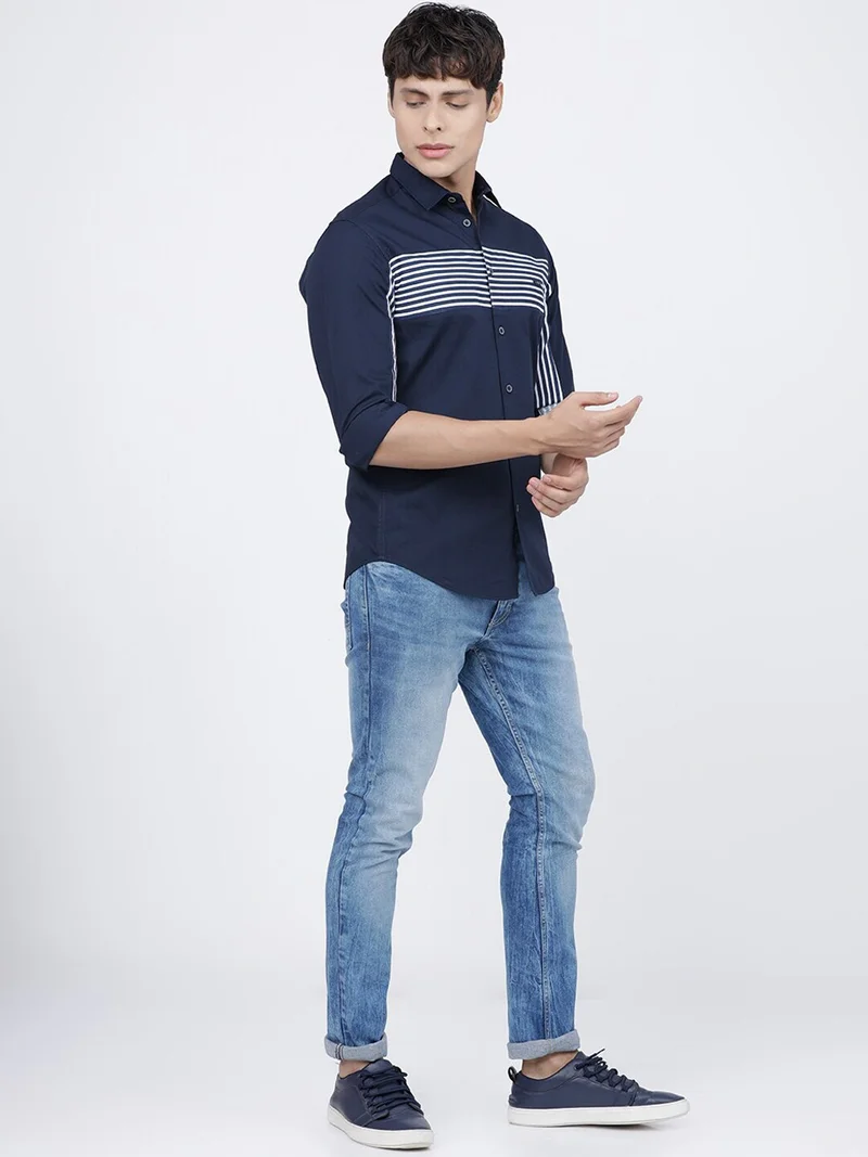 The Indian Garage Co Men Slim Fit Colourblocked Full Sleeves Cutaway Collar Casual Shirt
