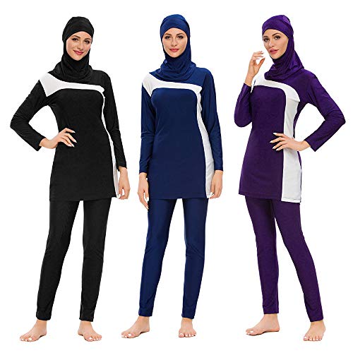 Wowdecor Muslim Swimsuits for Women Modest Swimwear 3 Piece Islamic Long Sleeve Burkini (4XL, Black) - Image 4
