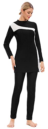Wowdecor Muslim Swimsuits for Women Modest Swimwear 3 Piece Islamic Long Sleeve Burkini (4XL, Black) - Image 2