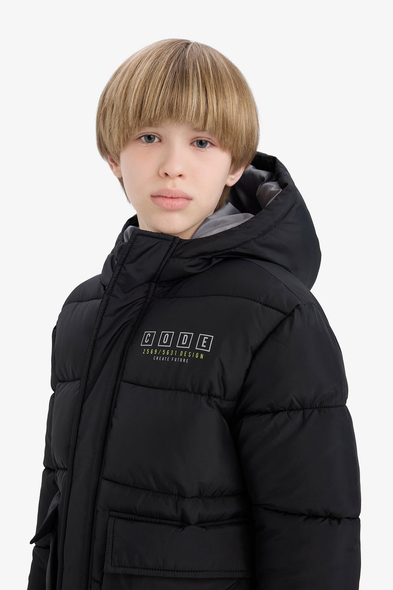 DeFacto Black Boy Hooded Water Repellent Puffer Jacket Casual - Image 3