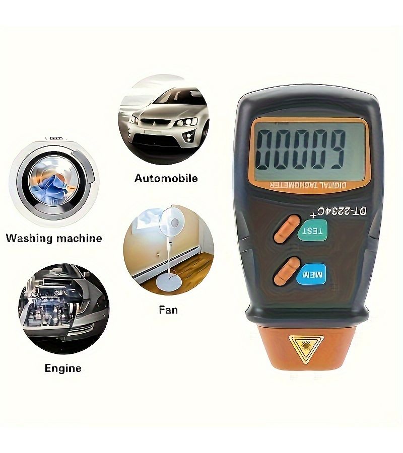 DT2234 C Plus Mini Laser Tachometer Orange Non Contact Digital Display High Precision 0.01 RPM Battery Powered Portable With Carrying Case And Accessories Precision Measurement Tool User Friendly Design Compact - Image 4