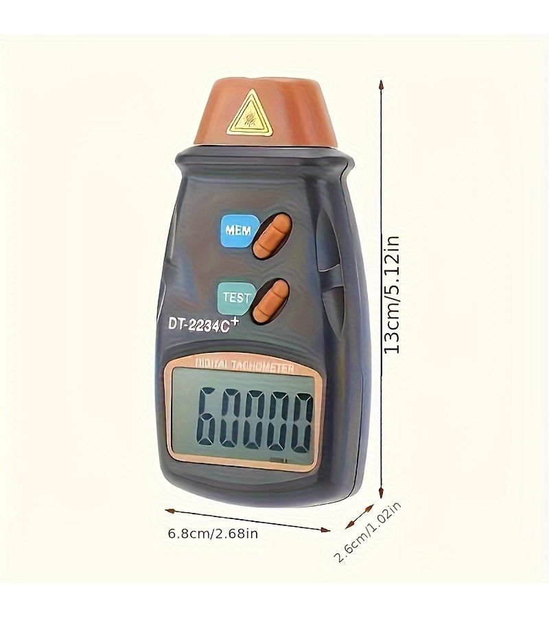 DT2234 C Plus Mini Laser Tachometer Orange Non Contact Digital Display High Precision 0.01 RPM Battery Powered Portable With Carrying Case And Accessories Precision Measurement Tool User Friendly Design Compact - Image 3