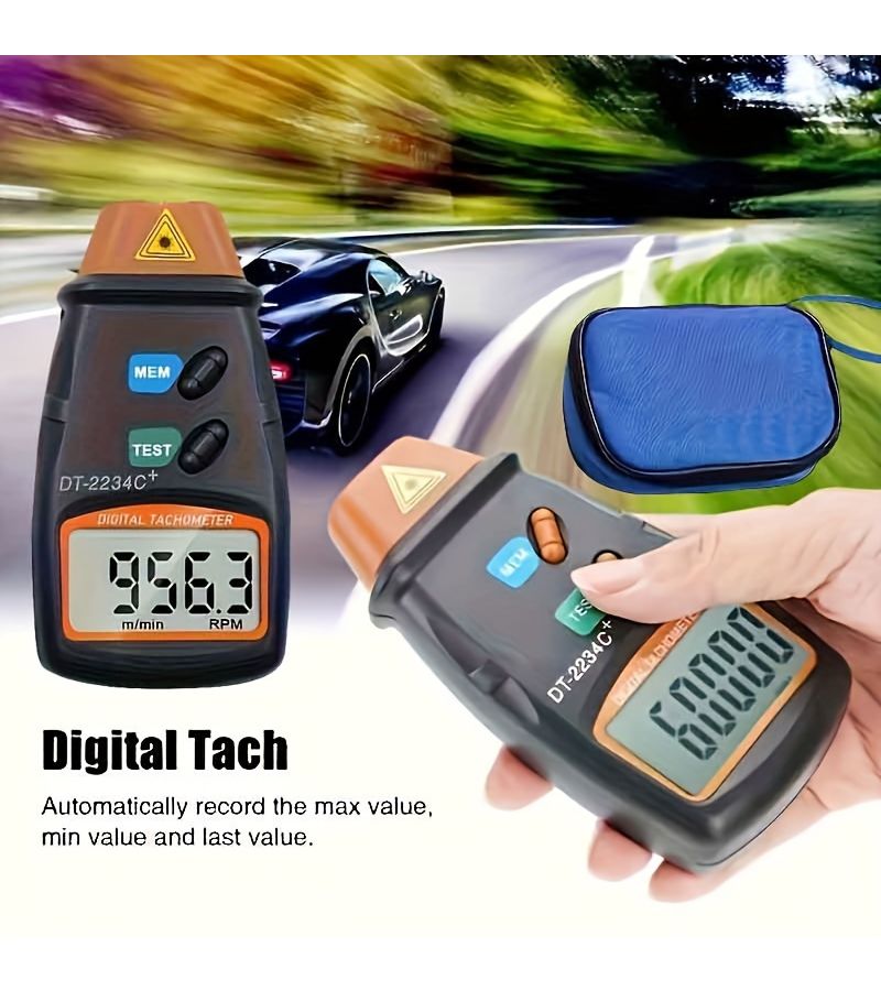 DT2234 C Plus Mini Laser Tachometer Orange Non Contact Digital Display High Precision 0.01 RPM Battery Powered Portable With Carrying Case And Accessories Precision Measurement Tool User Friendly Design Compact - Image 2