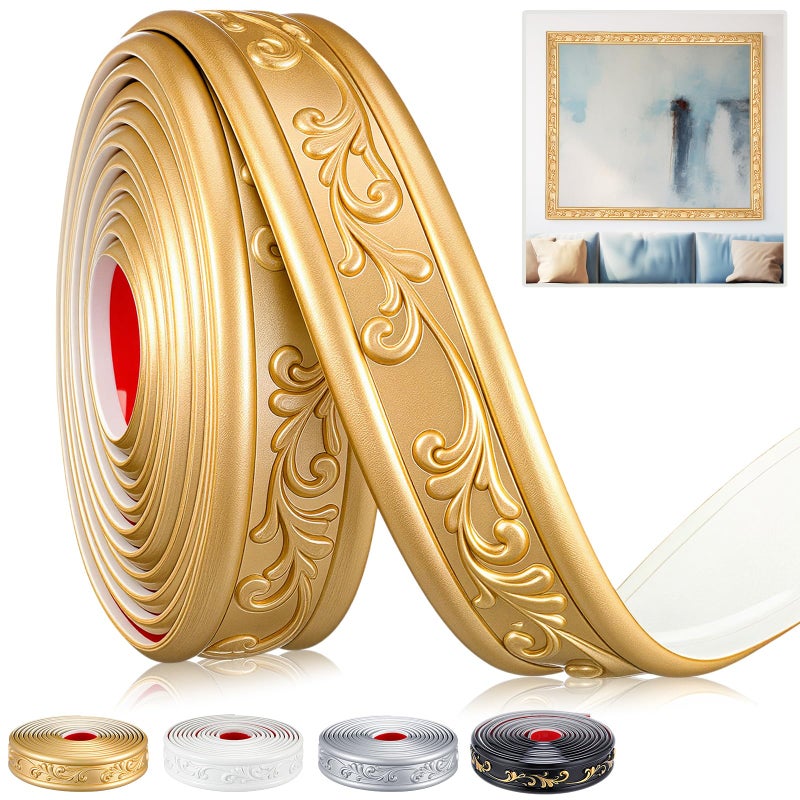 Sacubee Peel and Stick PVC Crown Molding Trim Flexible Molding Trim 13.1 ft x 1.8" Self Adhesive Wallpaper Wall Border Mirror Frame Baseboard Cabinet for Home Decor Edge Background(Champagne Gold) - Image 1