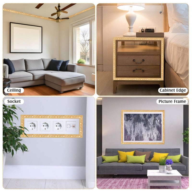 Sacubee Peel and Stick PVC Crown Molding Trim Flexible Molding Trim 13.1 ft x 1.8" Self Adhesive Wallpaper Wall Border Mirror Frame Baseboard Cabinet for Home Decor Edge Background(Champagne Gold) - Image 4