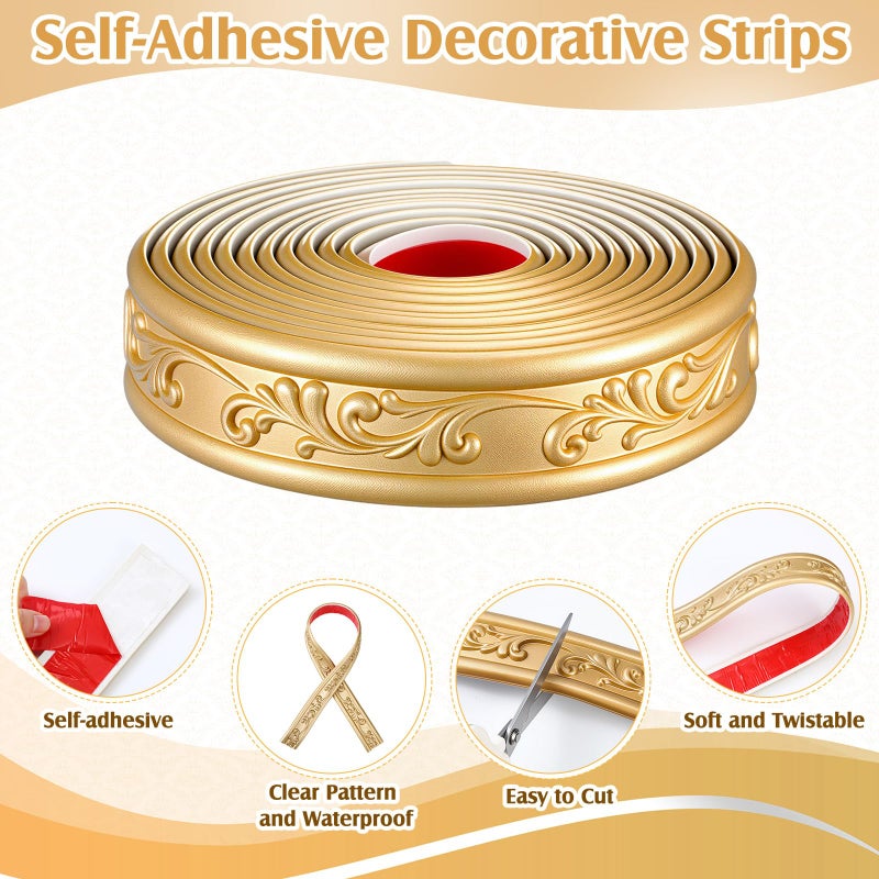 Sacubee Peel and Stick PVC Crown Molding Trim Flexible Molding Trim 13.1 ft x 1.8" Self Adhesive Wallpaper Wall Border Mirror Frame Baseboard Cabinet for Home Decor Edge Background(Champagne Gold) - Image 3