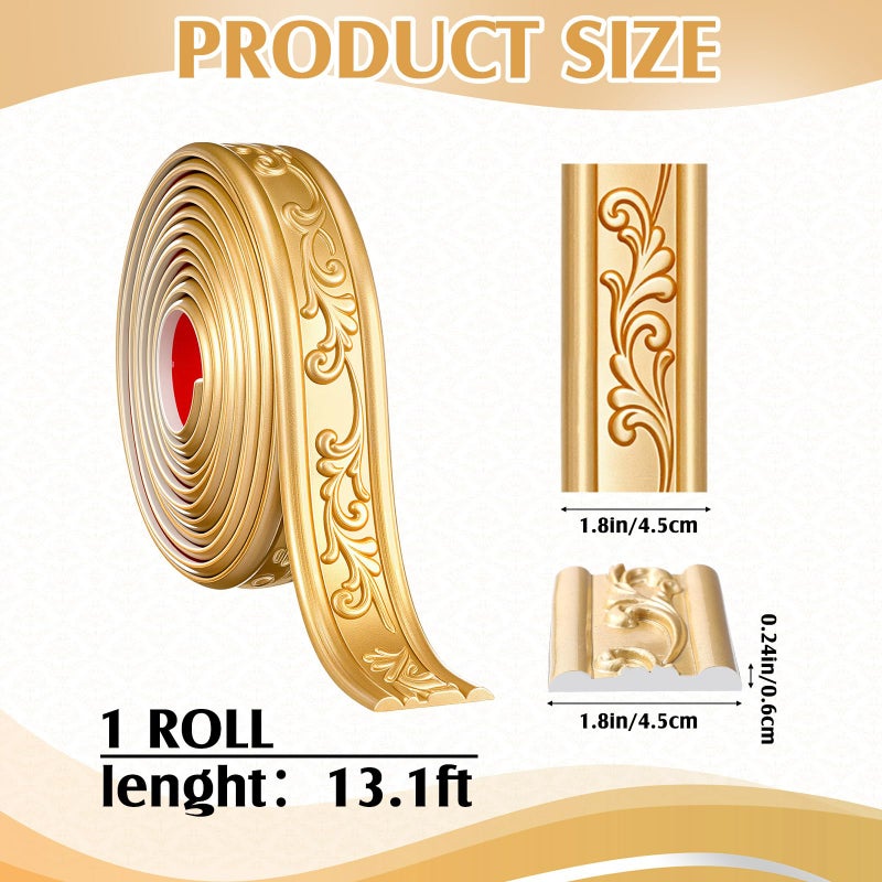 Sacubee Peel and Stick PVC Crown Molding Trim Flexible Molding Trim 13.1 ft x 1.8" Self Adhesive Wallpaper Wall Border Mirror Frame Baseboard Cabinet for Home Decor Edge Background(Champagne Gold) - Image 2