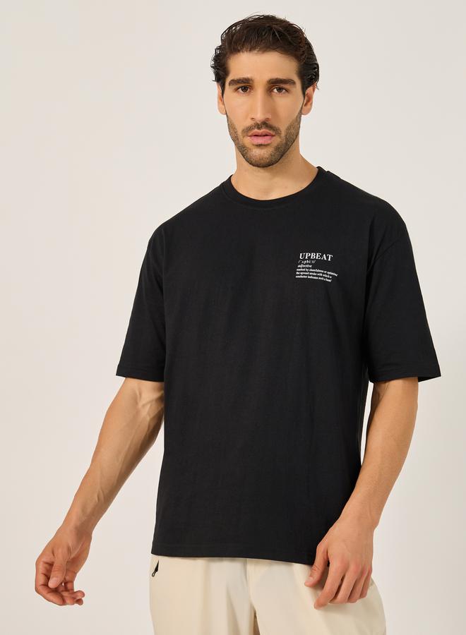 Styli Cotton Rich Oversized Upbeat Slogan Print T-Shirt - Image 1