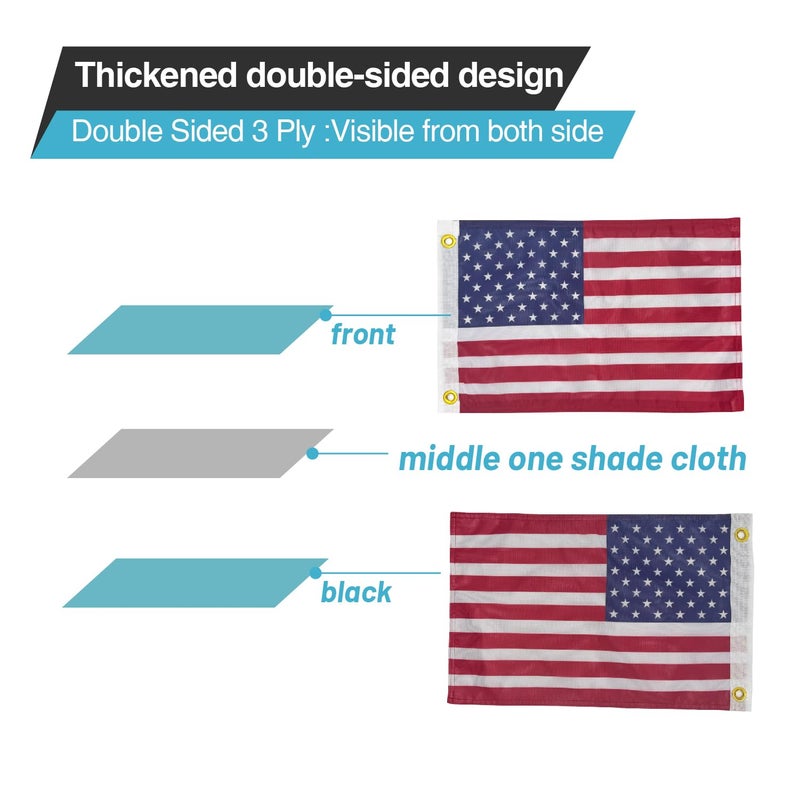 cezelux 2 Pack American Flags, Offroad Flags for Whip Lights or Antenna Flag Poles, 12" x 18" Double Sided Whip Lights Accessories, America Whips Flags for UTV ATV Can-Am Polaris RZR SXS Boats Ulti Offroad (American Flag 2 Pack) - Image 3