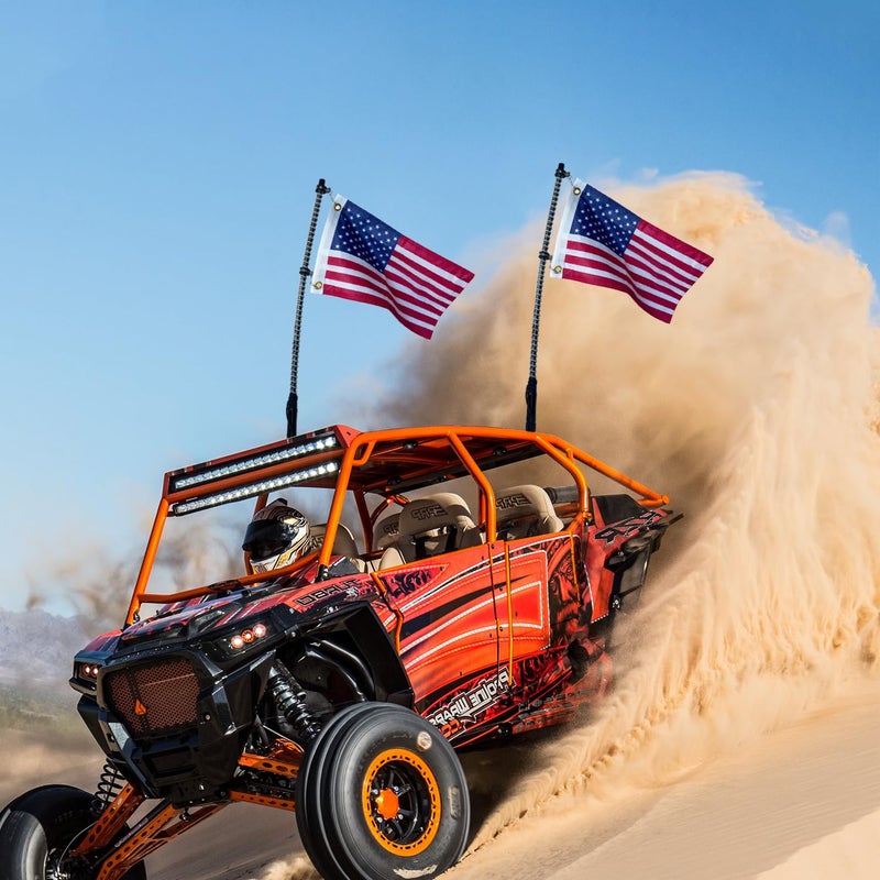 cezelux 2 Pack American Flags, Offroad Flags for Whip Lights or Antenna Flag Poles, 12" x 18" Double Sided Whip Lights Accessories, America Whips Flags for UTV ATV Can-Am Polaris RZR SXS Boats Ulti Offroad (American Flag 2 Pack) - Image 2
