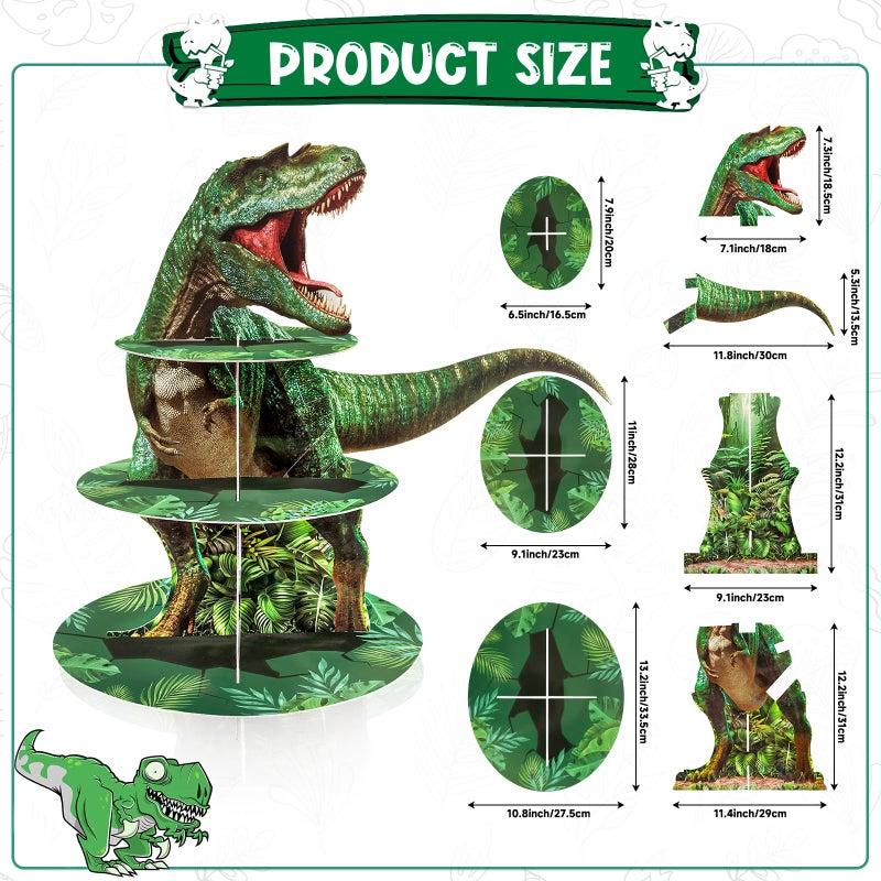 Bacuthy 2 Pack Cupcake Stand Dinosaur Birthday Party Decorations Favors  Dinosaur Cup Cake Toppers Towers Three Rex Baby Shower Supplies For Boy&Girl - Image 3