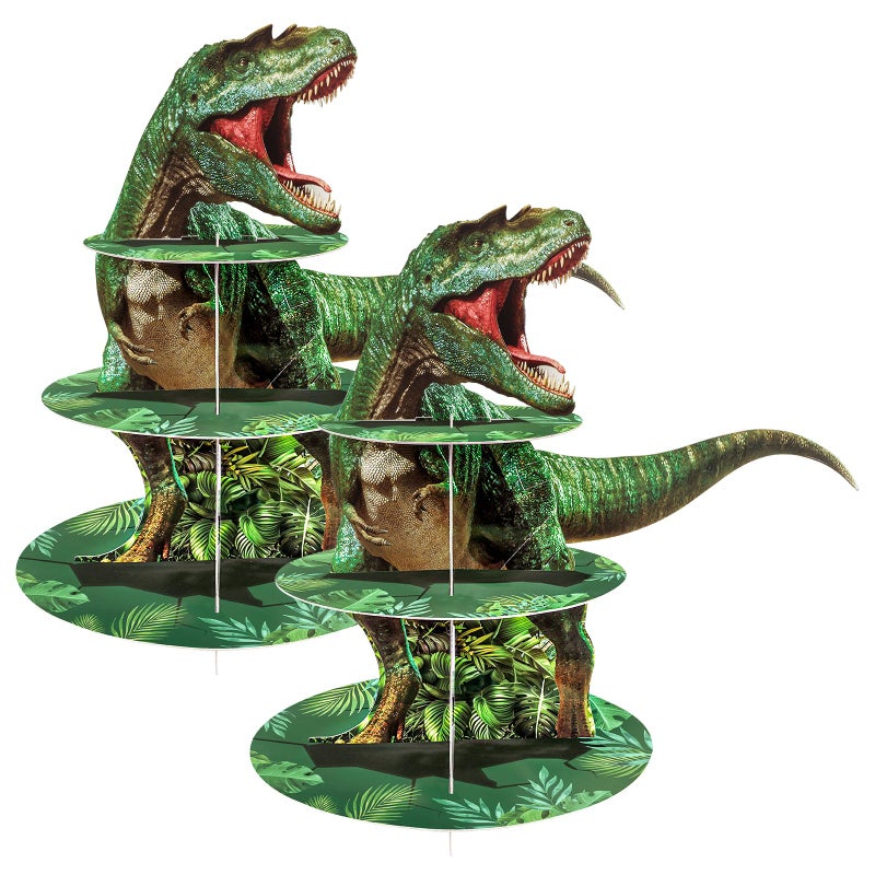 Bacuthy 2 Pack Cupcake Stand Dinosaur Birthday Party Decorations Favors  Dinosaur Cup Cake Toppers Towers Three Rex Baby Shower Supplies For Boy&Girl - Image 1