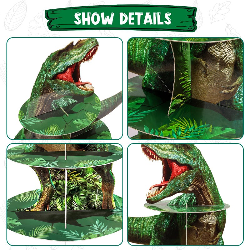 Bacuthy 2 Pack Cupcake Stand Dinosaur Birthday Party Decorations Favors  Dinosaur Cup Cake Toppers Towers Three Rex Baby Shower Supplies For Boy&Girl - Image 5