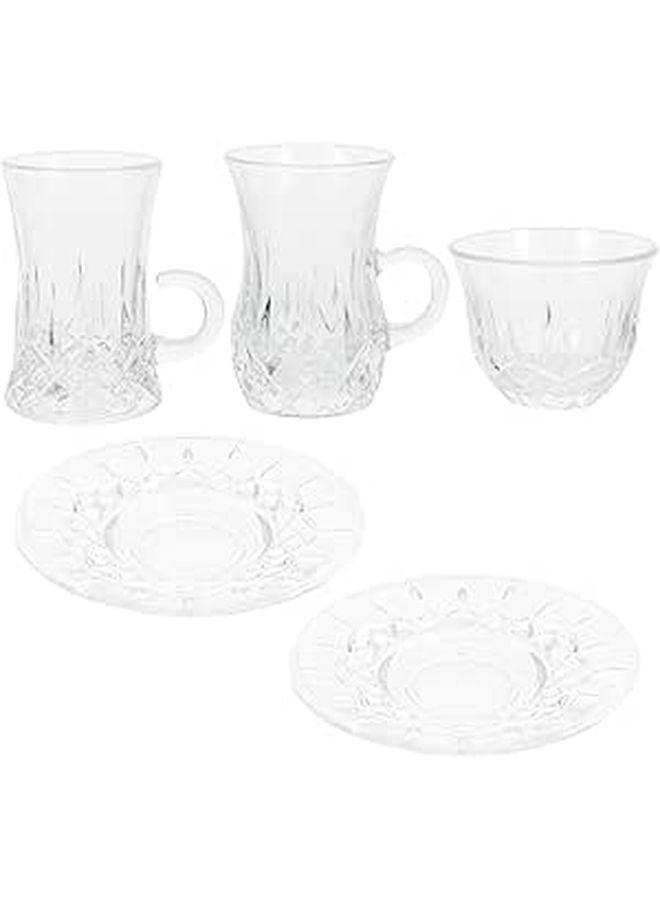 Small Glass Tea Cups and Saucers Set Turkish Style for Hot Drinks Latte Serving - Image 1