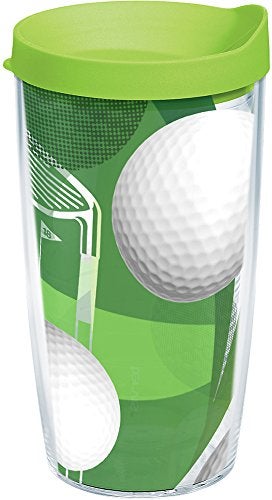 Tervis Golf Balls and Club Tumbler with Wrap and Lime Green Lid 16oz, Clear - Image 1