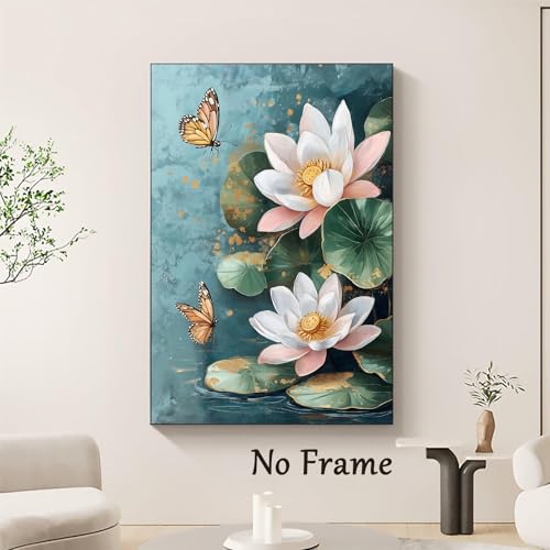 Wallvelart Abstract Lotus Canvas Wall Art Pink And White Flower Painting Zen Poster Abstract Floral Artwork Modern Botanical Prints Flower Picture Lotus Leaf Painting Zen Floral Wall Art Room 16x24inch No Frame - Image 4