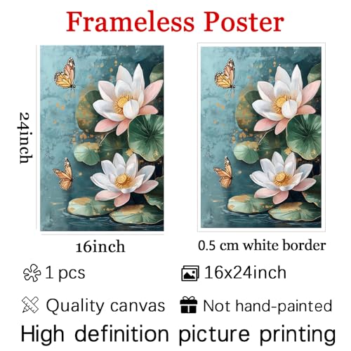 Wallvelart Abstract Lotus Canvas Wall Art Pink And White Flower Painting Zen Poster Abstract Floral Artwork Modern Botanical Prints Flower Picture Lotus Leaf Painting Zen Floral Wall Art Room 16x24inch No Frame - Image 3