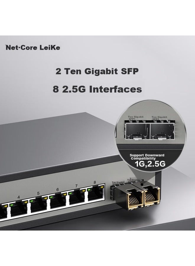 Netcore Gs10 10-port 2.5g Switch, 8 2.5g Electrical Ports + 2 10g Sfp Optical Ports, Gigabit Splitter, Compatible With 1g Optical And Electrical Modules - Image 2