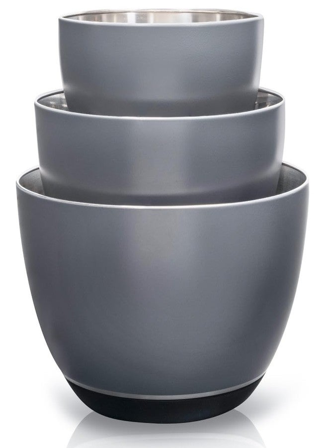WHYSKO® Stainless Steel Mixing Bowls (Set of 3) with Non-Slip Silicone Base for Kitchen, Dishwasher Safe Bowls for Meal Prep, Cooking, Baking, Serving, Food Storage (Grey) - Image 1