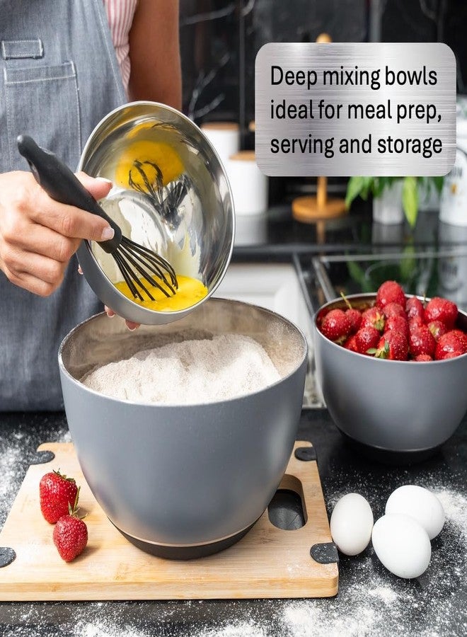 WHYSKO® Stainless Steel Mixing Bowls (Set of 3) with Non-Slip Silicone Base for Kitchen, Dishwasher Safe Bowls for Meal Prep, Cooking, Baking, Serving, Food Storage (Grey) - Image 3