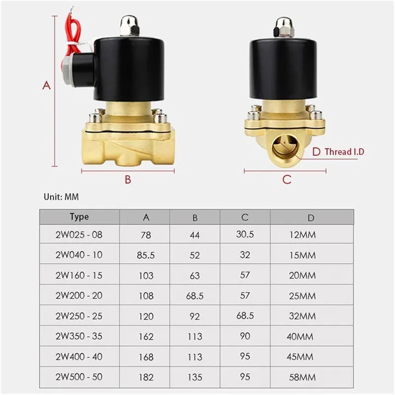 صمام كهرومغناطيسي 1/4" 3/8" 1/2" 3/4" 1" DN8/10/15/20/25/50، مغلق بشكل طبيعي، جهد 12V 24V 220V 110V (DN50) - Image 4