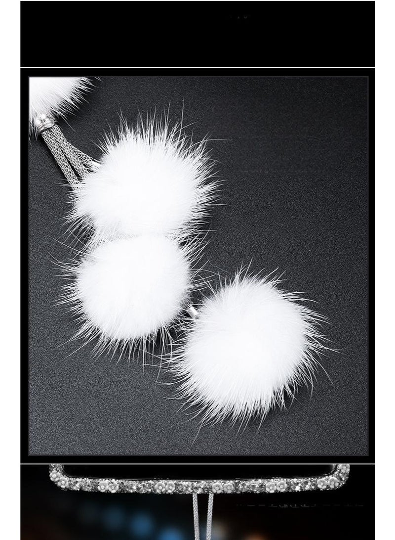 Car Decor Automotive Interior Rearview Mirrors Rearview Mirror Pendant Enchanting White Fox Diamond-Encrusted Plush Pendant Car Accessories Creative Pendant Car Hanging - Image 4