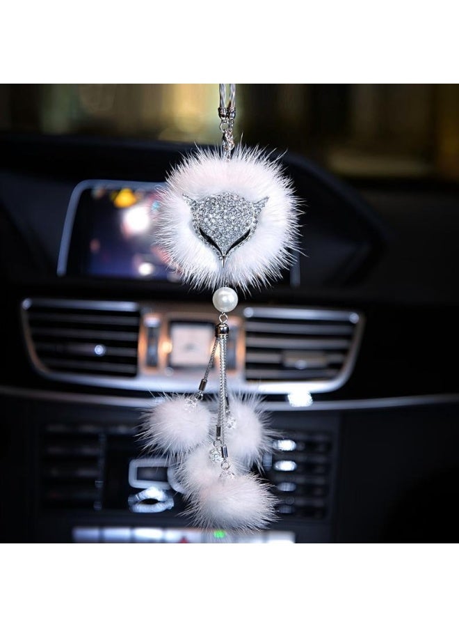 Car Decor Automotive Interior Rearview Mirrors Rearview Mirror Pendant Enchanting White Fox Diamond-Encrusted Plush Pendant Car Accessories Creative Pendant Car Hanging - Image 3
