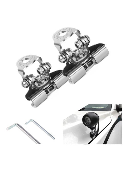 LED Light Base Mounting Bracket 2 PCS Universal Adjustable Pillar Hood Led Work Light Mount Bracket Angle Adjustable Shock Absorbing Hood Spotlight Non Destructive Bracket for Most Models Silver