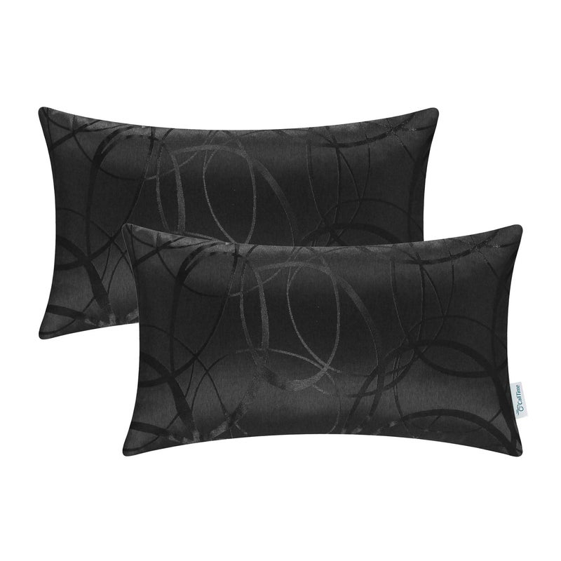 CaliTime CaliTime Pack of 2 Cushion Covers Pillow Cases Shells for Couch Sofa Home Decor Modern Shining & Dull Contrast Circles Rings Geometric 12 X 20 Inches Black  - Image 1