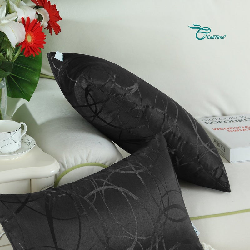 CaliTime CaliTime Pack of 2 Cushion Covers Pillow Cases Shells for Couch Sofa Home Decor Modern Shining & Dull Contrast Circles Rings Geometric 12 X 20 Inches Black  - Image 4