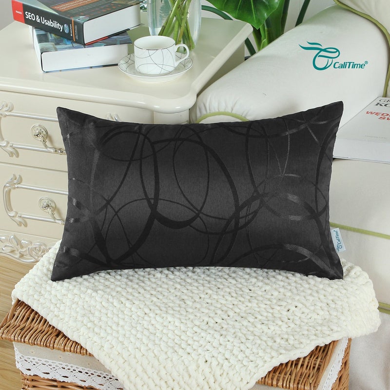 CaliTime CaliTime Pack of 2 Cushion Covers Pillow Cases Shells for Couch Sofa Home Decor Modern Shining & Dull Contrast Circles Rings Geometric 12 X 20 Inches Black  - Image 3