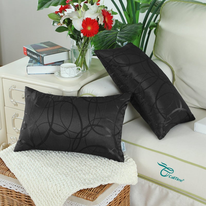 CaliTime CaliTime Pack of 2 Cushion Covers Pillow Cases Shells for Couch Sofa Home Decor Modern Shining & Dull Contrast Circles Rings Geometric 12 X 20 Inches Black  - Image 2